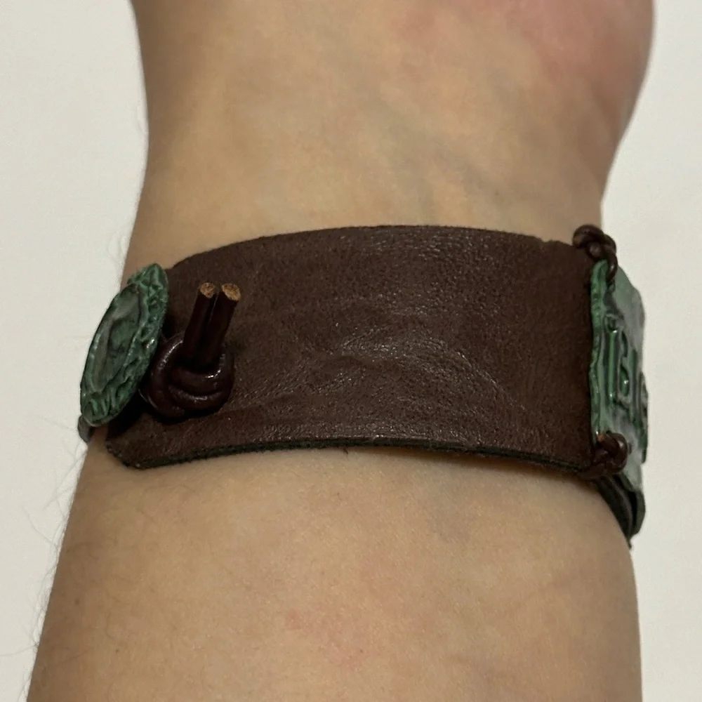 Artisan Blessed Green and Brown cuff button bracelet